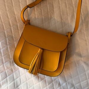 Elegant Mustard Crossbody Bag with Tassel